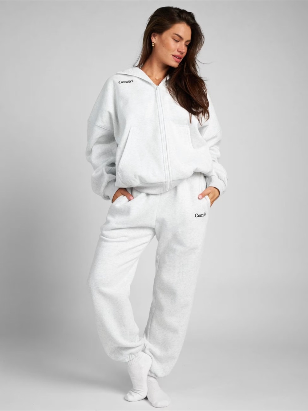 Comfrt Women's White Cozy Hoodie and Sweatpants Set